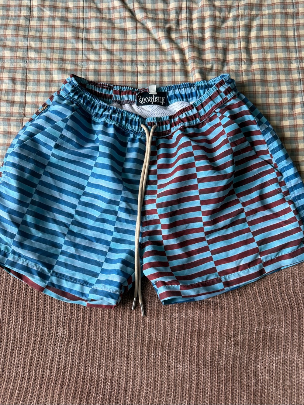 Good Park Gooseberry Blue and Burgundy Striped Swim Shorts